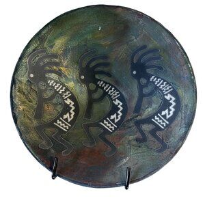 Vintage Raku Art Pottery Plate Jeremy Diller Kokopelli Trio Earth & Fire 2005